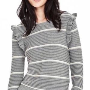Banana Republic Ruffle Sleeve Sweater Stripe Grey